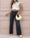 Stretch wide-leg jeans – zwart antraciet gewassen