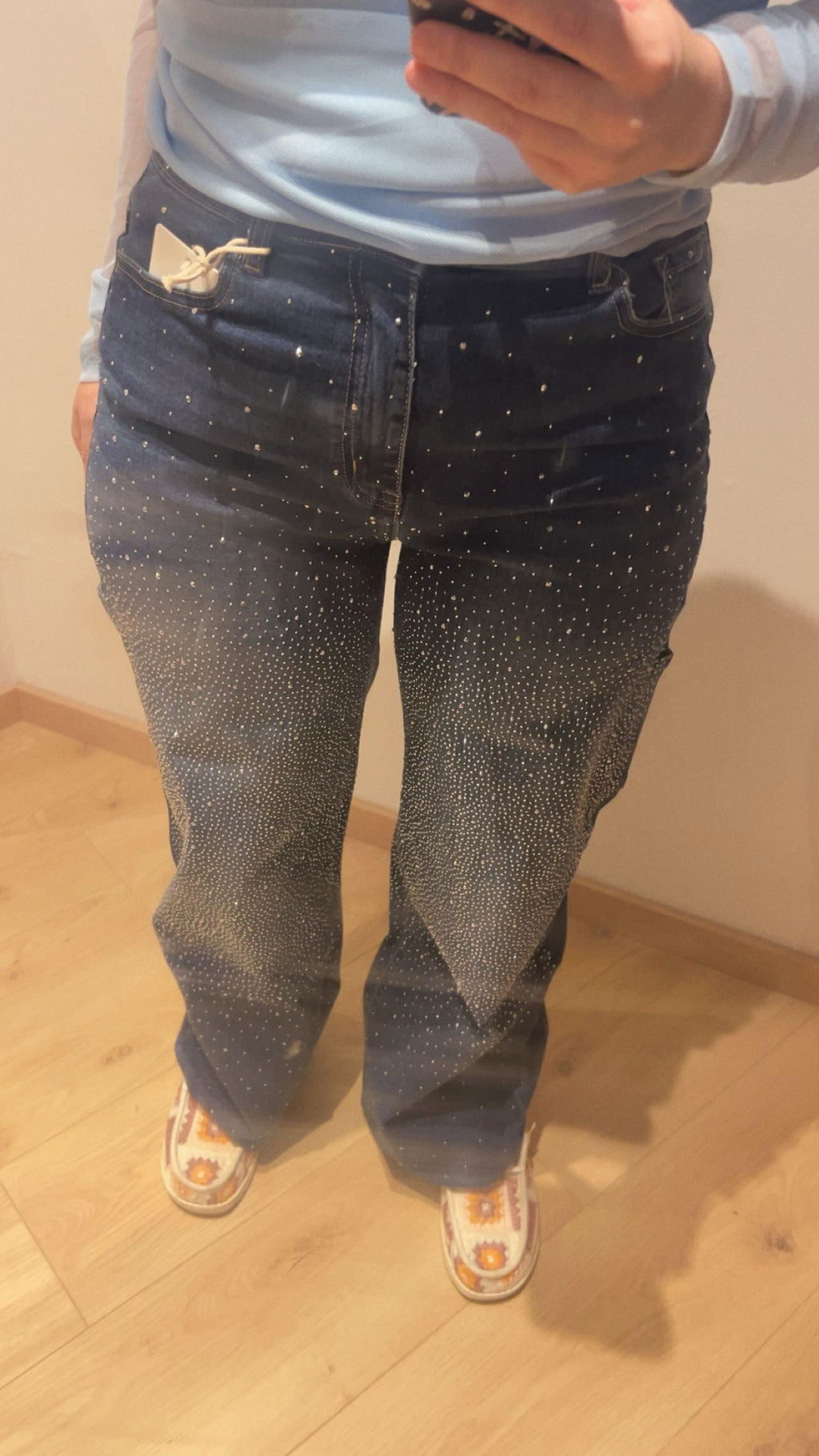 Stretch-carpenterjeans versierd met strass