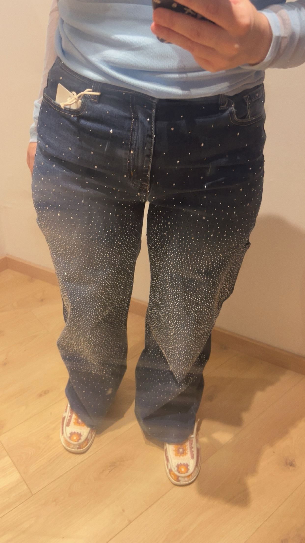 Stretch-carpenterjeans versierd met strass