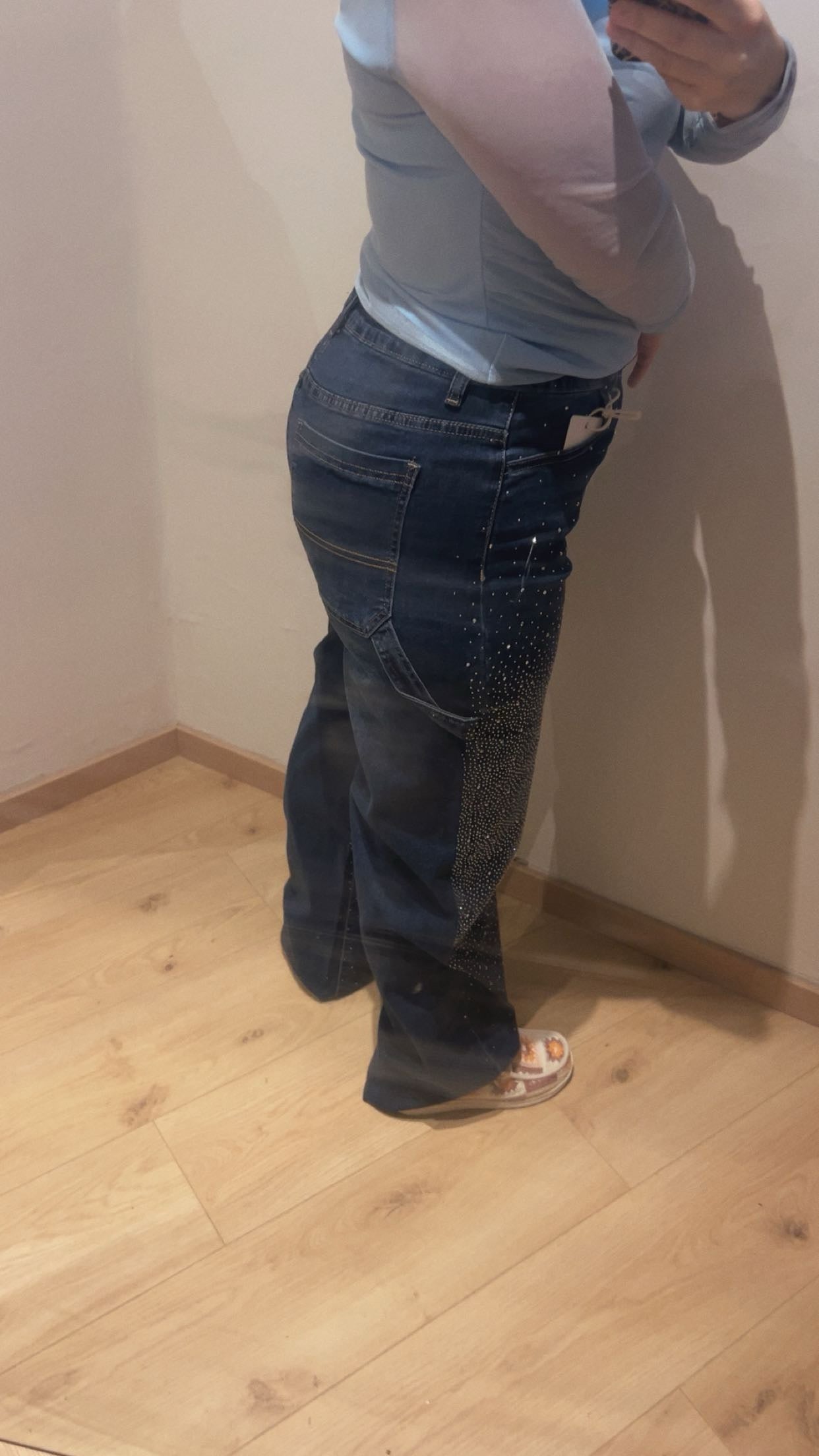 Stretch-carpenterjeans versierd met strass
