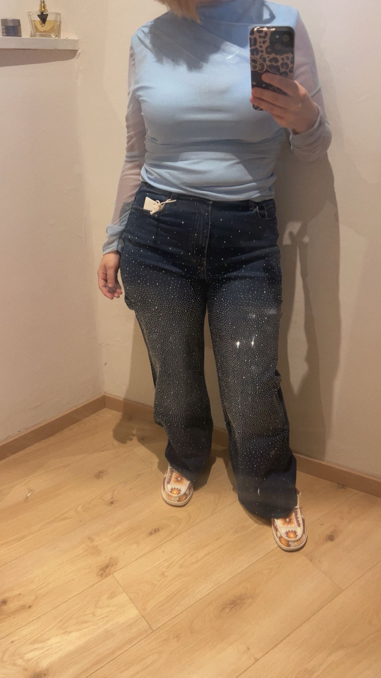 Stretch-carpenterjeans versierd met strass