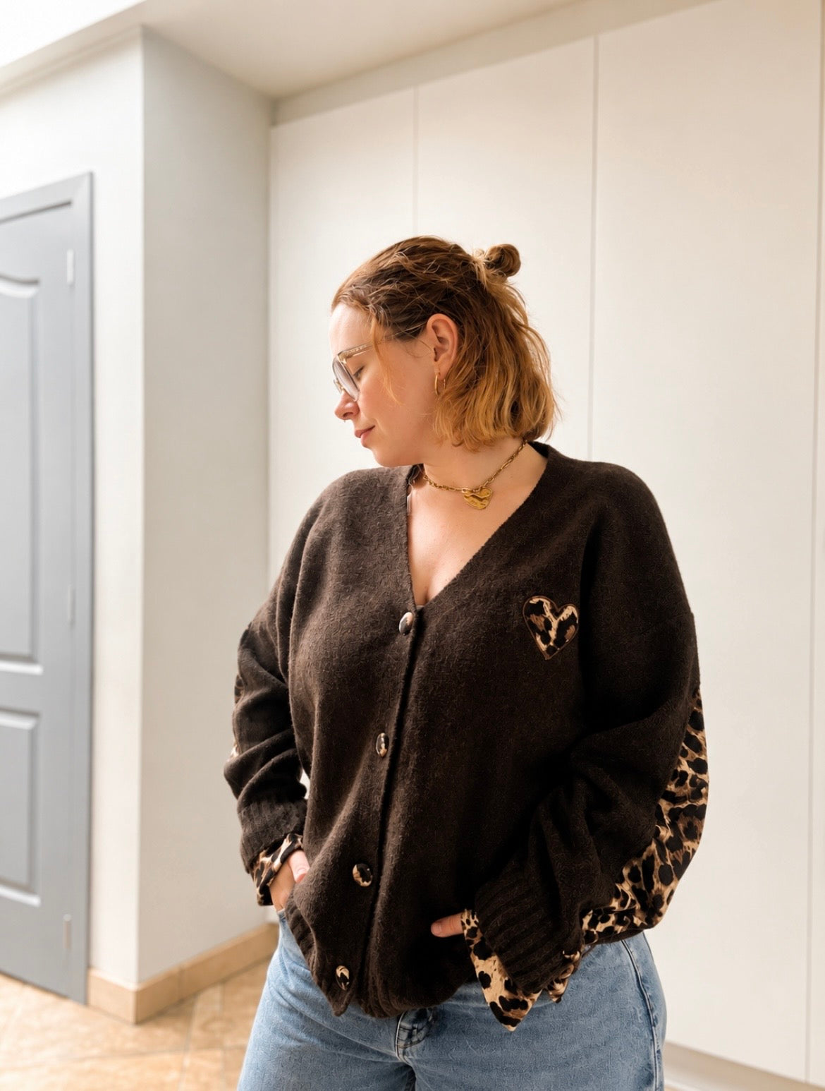 [ Plus size ]cardigan met panterprint