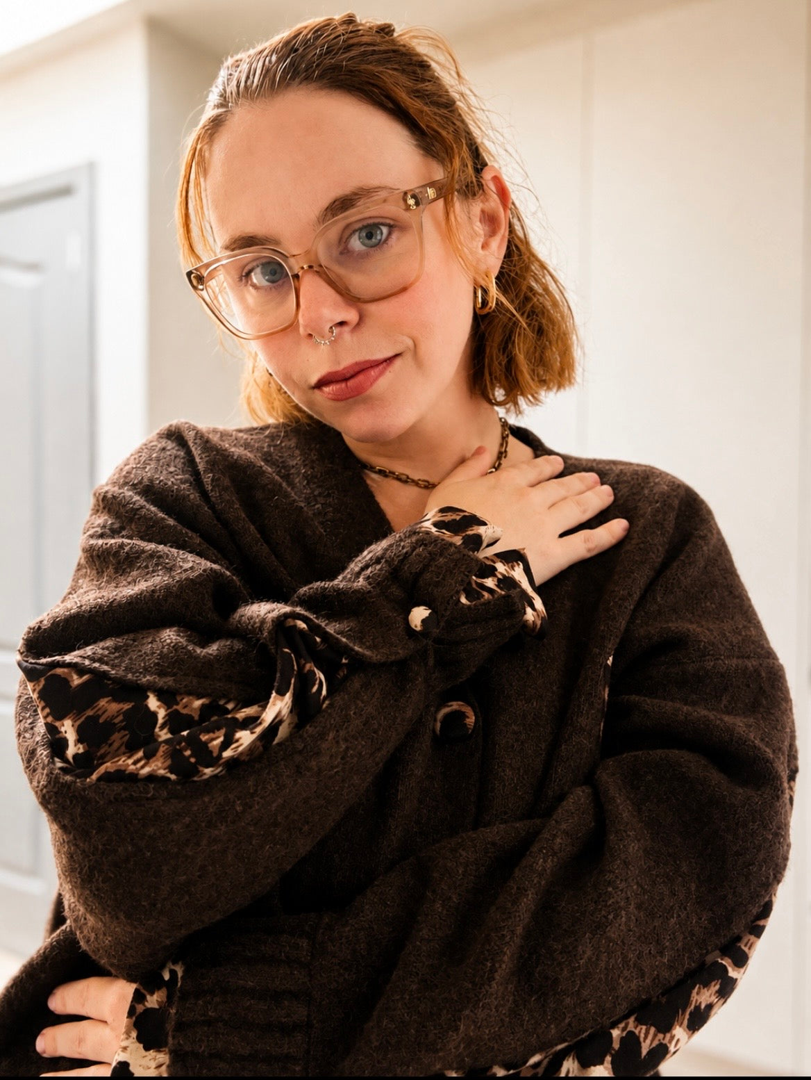 [ Plus size ]cardigan met panterprint