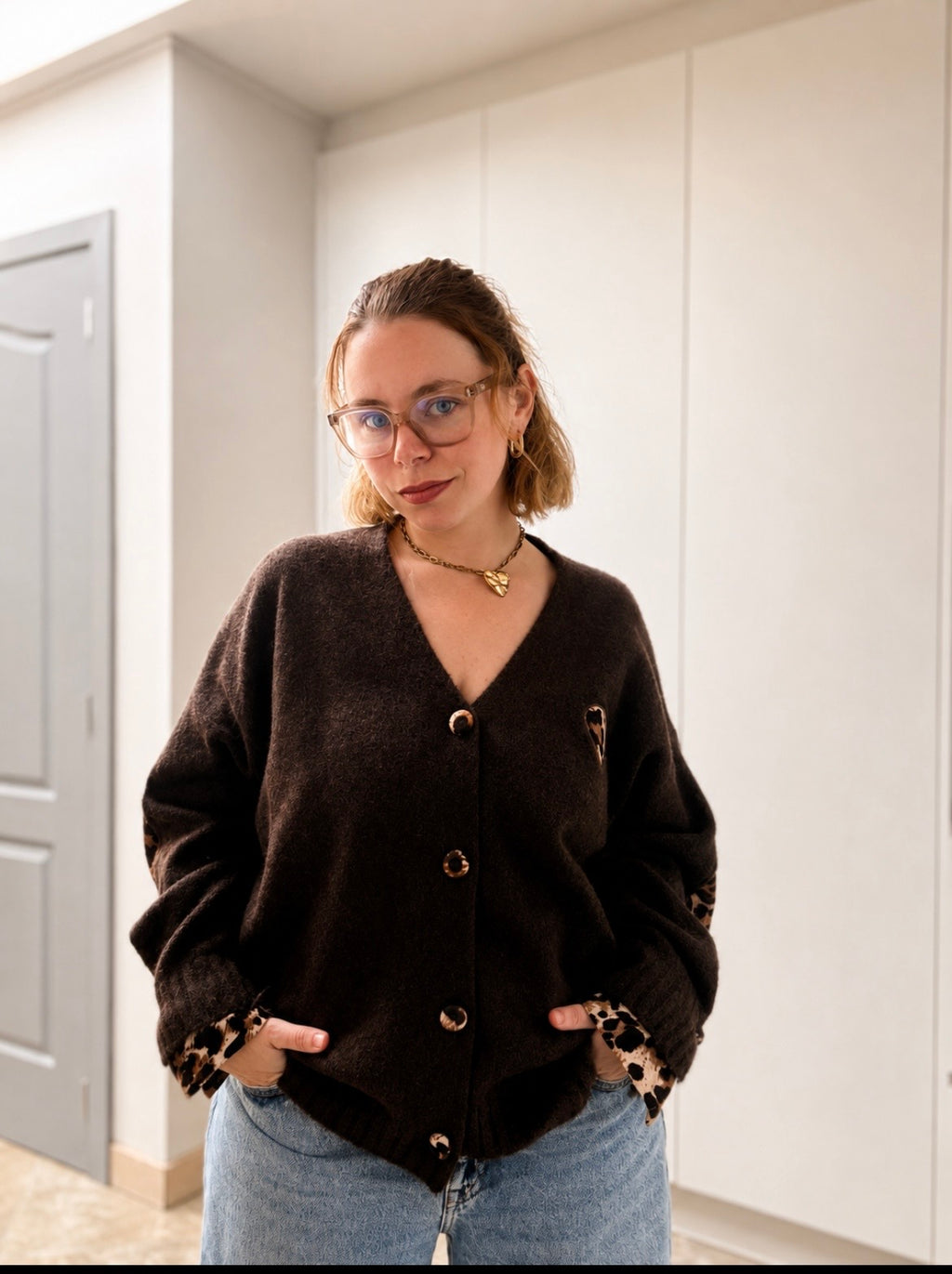 [ Plus size ]cardigan met panterprint