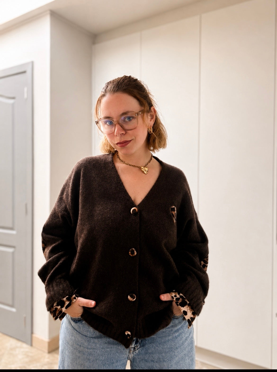 [ Plus size ]cardigan met panterprint