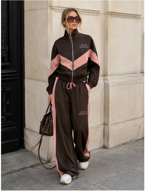 Rive Gauche Set – Zip-up jas en wijde sportbroek chic broek