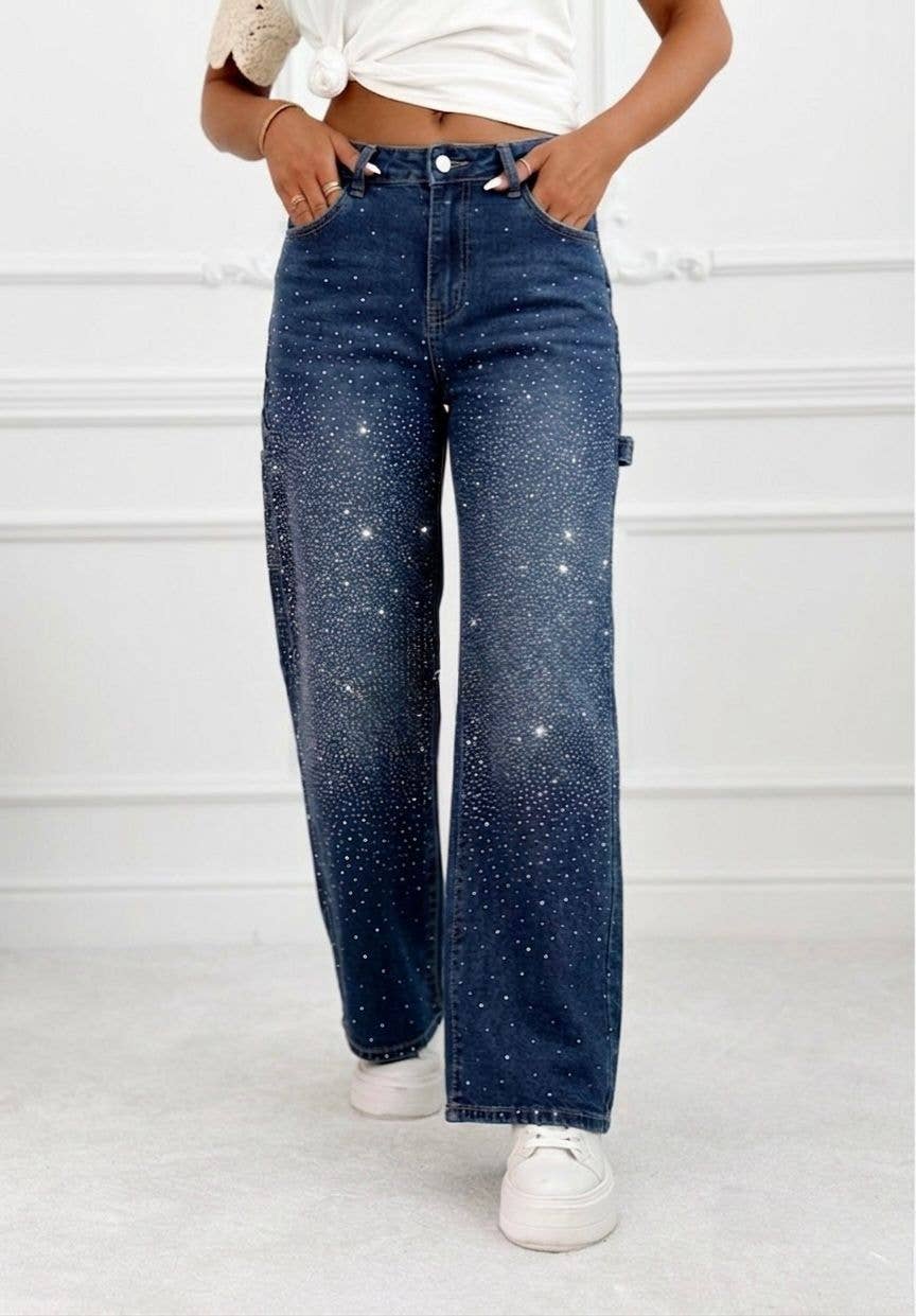 Stretch-carpenterjeans versierd met strass