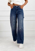 Stretch-carpenterjeans versierd met strass